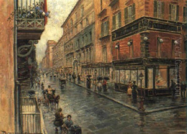 Napoli, Via Roma Oil Painting by Carlo Brancaccio