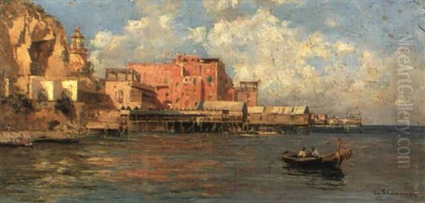 La Casina Rossa, Costiera Napoletana Oil Painting by Carlo Brancaccio