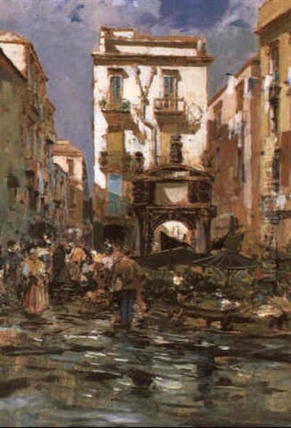 Piazza Di Pendiro, Napoli Oil Painting by Carlo Brancaccio