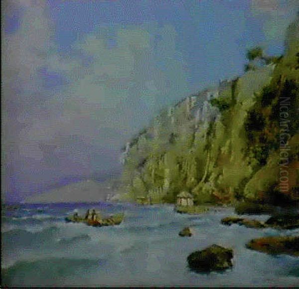 Fisherfolk In The Bay Of Sorrento Oil Painting by Carlo Brancaccio