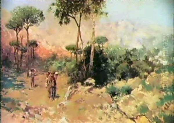 Paesaggio Con Figure Ad Anacapri Oil Painting by Carlo Brancaccio