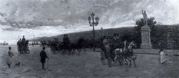 A Carriage Ride By The Sea, Near Cap D'antibes Oil Painting by Carlo Brancaccio