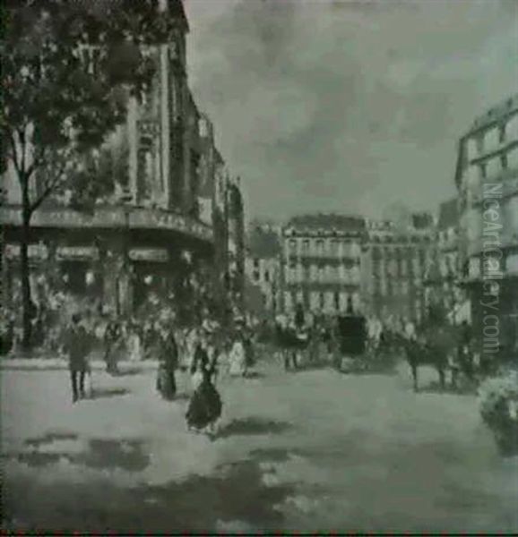 Pariser Strassenszene Mit Zahlreichen                       Passanten Und Kutschen Oil Painting by Carlo Brancaccio