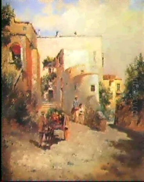 Dorfstrasse Mit Blumenwagen Oil Painting by Carlo Brancaccio