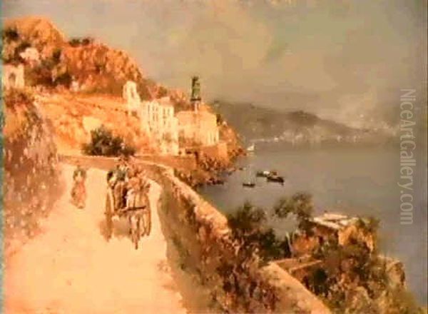 View Of The Amalfi Coast With Naples And Catania Oil Painting by Carlo Brancaccio