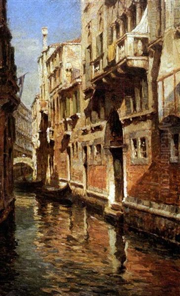 A Sunlit Side Canal, Venice Oil Painting by Carlo Brancaccio