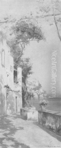 A Mediterranean Villa Oil Painting by Carlo Brancaccio