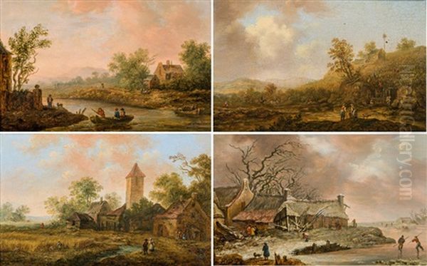 The Four Seasons (4 Paintings) Oil Painting by Christian Hilfgott Brand