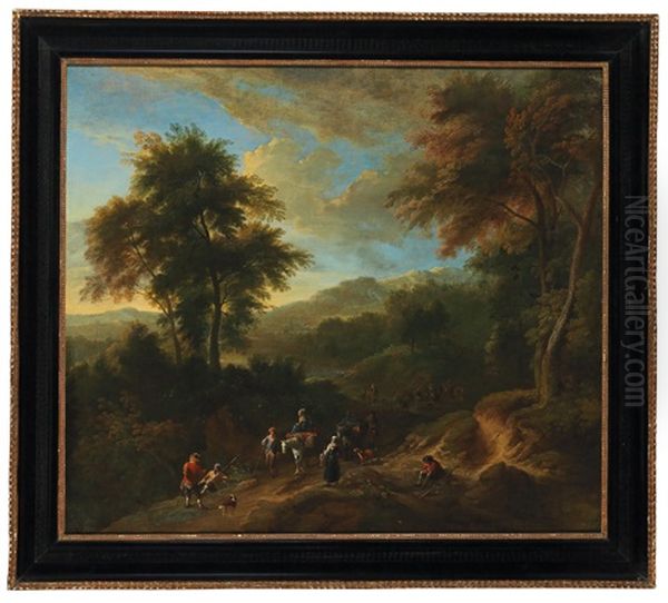 Forest Landscape With Travellers Oil Painting by Christian Hilfgott Brand