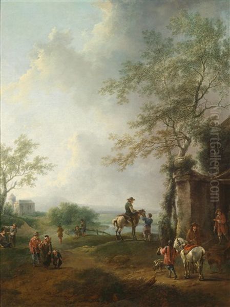 Landschaft Mit Reitern Und Wanderern Oil Painting by Christian Hilfgott Brand