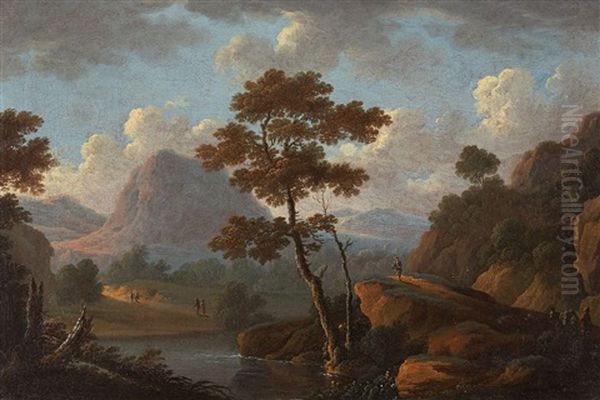 Mountain Landscape With A River Oil Painting by Christian Hilfgott Brand