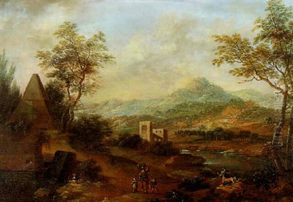 Paysage A La Pyramide Et Aux Promeneurs Oil Painting by Christian Hilfgott Brand