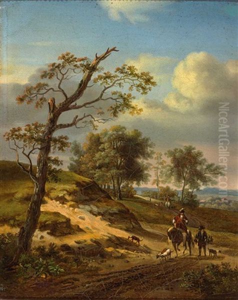 Reiter Und Falkner Auf Dem Weg In Herbstlicher Landschaft Oil Painting by Johann Christian Brand