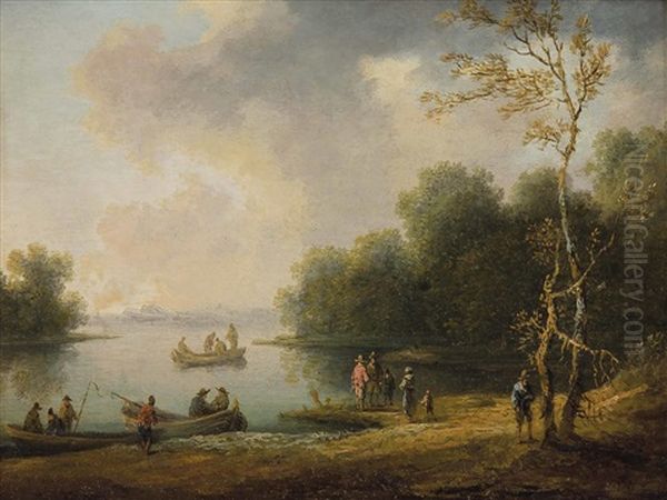 Seelandschaft Mit Zillen Und Personenstaffage Oil Painting by Johann Christian Brand