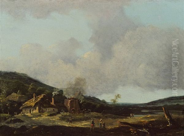 Weite Landschaft Mit Gehoft Und Figurenstaffage Oil Painting by Johann Christian Brand