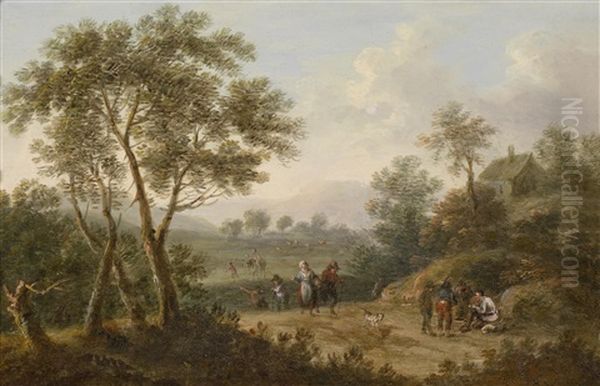 Baumbestandene Landschaft Mit Reisenden Oil Painting by Johann Christian Brand