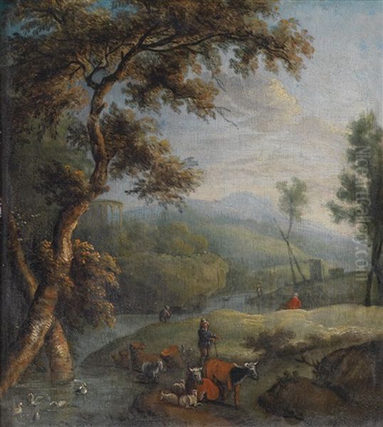 Sudliche Landschaften (pair) Oil Painting by Johann Christian Brand