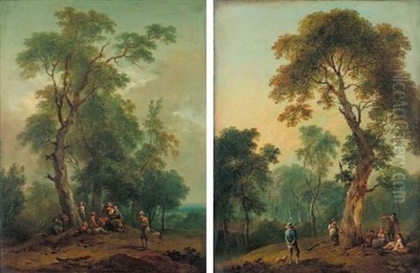 Villageois Au Repos Sous Un Arbre (+ Colporteur Et Villageois Au Repos Sous Un Arbre; 2 Works) Oil Painting by Johann Christian Brand