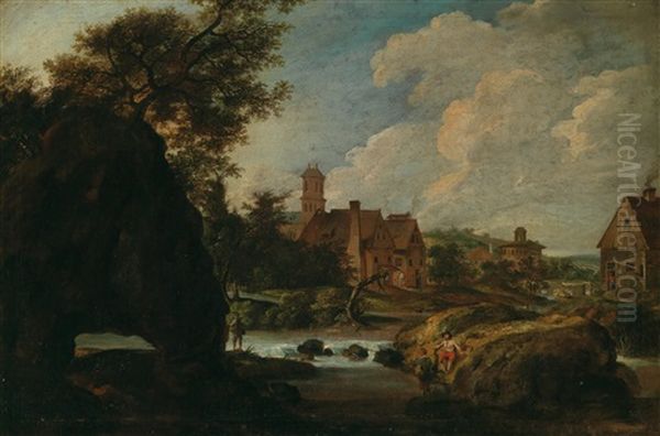 Sudliche Landschaft Mit Einem Dorf An Einem Flusschen Oil Painting by Johann Christian Brand