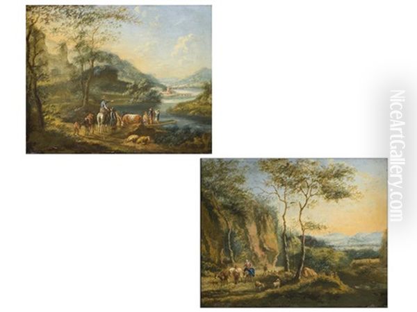 Ideallandschaften Mit Figurenstaffage (pair) Oil Painting by Johann Christian Brand