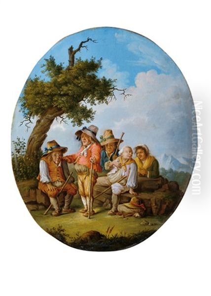 Burleske Figuren In Der Landschaft; Pair Oil Painting by Johann Christian Brand