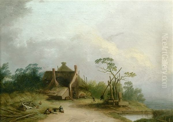 Fluslandschafte Mit Einer Fischerhutte Oil Painting by Johann Christian Brand