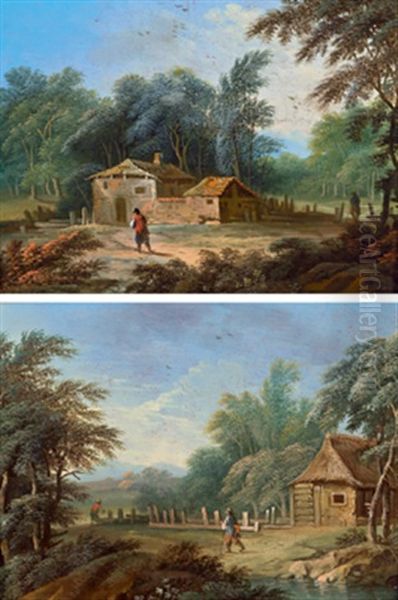 Zwei Bewaldete Landschaften Oil Painting by Johann Christian Brand