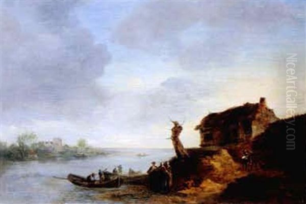 Kustenlandschaft Mit Fischern Und Hutte Oil Painting by Johann Christian Brand