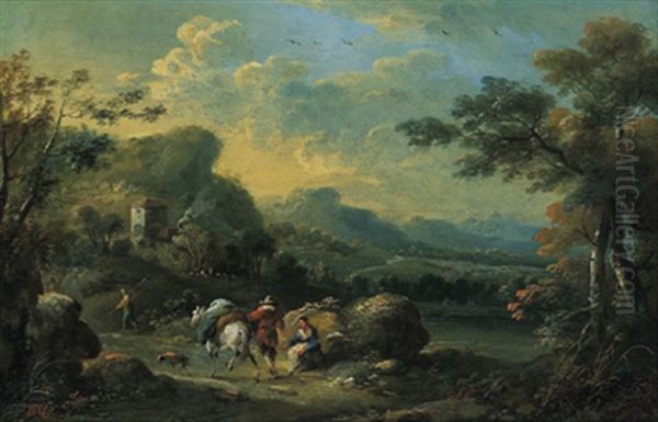 Gebirgige Flusslandschaft Mit Einem Maultiertreiber Oil Painting by Johann Christian Brand