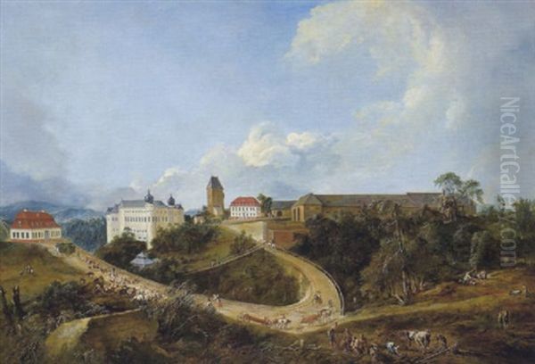 Ansicht Von Schlos Leiben In Niederosterreich Mit Den Herrschaftlichen Nebengebauden Oil Painting by Johann Christian Brand