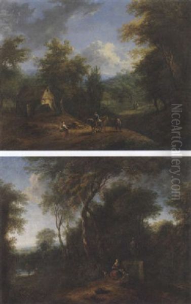 Landschaft Mit Fussganger Und Reitern Oil Painting by Johann Christian Brand