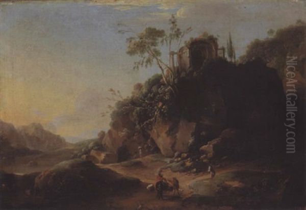 Felsige Gebirgslandschaft Mit Einer Antiken Ruine Oil Painting by Johann Christian Brand