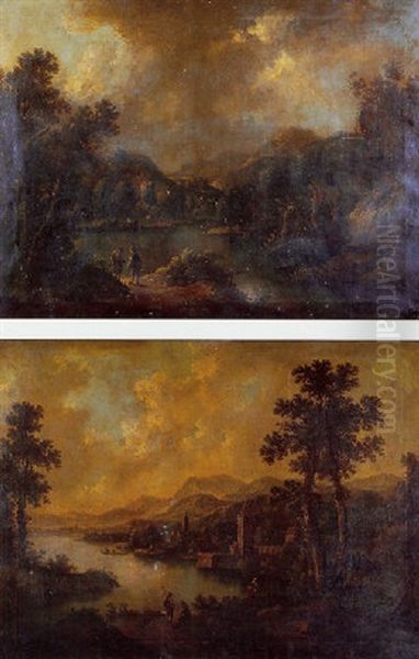 Paysage Anime Au Bord Du Lac L'incendie Oil Painting by Johann Christian Brand