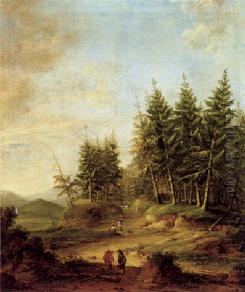 Bewaldete Landschaft Mit Rastenden Oil Painting by Johann Christian Brand