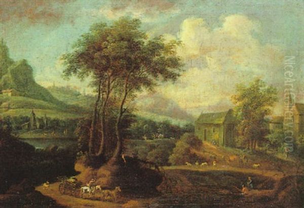 Gebirgige Fluslandschaft Mit Figuren Oil Painting by Johann Christian Brand