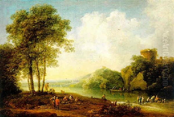 Fluslandschaft Mit Einem Turm Und Bauern by Johann Christian Brand