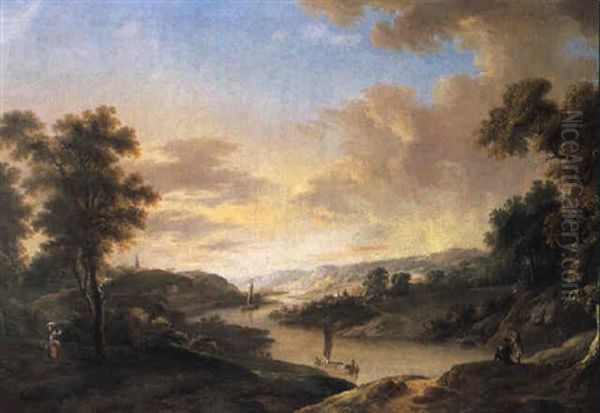 Weite Fluslandschaft Mit Figurenstaffage Oil Painting by Johann Christian Brand