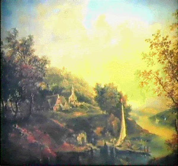 Flodlandskap Med Byggnader Och Skutor Oil Painting by Johann Christian Brand