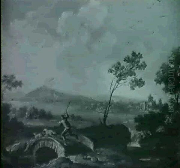 Gebirgige Flusslandschaft Mit Einem Hirten by Johann Christian Brand