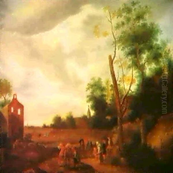 Landschaft Mit Einer Ruine Undrastenden Bauern Oil Painting by Johann Christian Brand