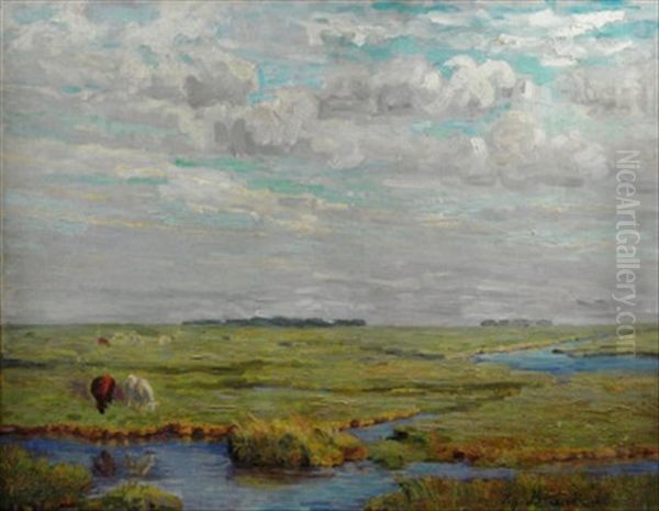 Sommerliche Auenlandschaft Mit Weidenden Kuhen Oil Painting by Agnes Brandau