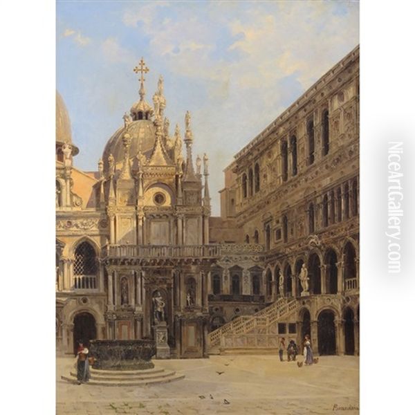 Courtyard Of The Doge's Palace, Venice With The Giant's Staircase Oil Painting by Antonietta Brandeis