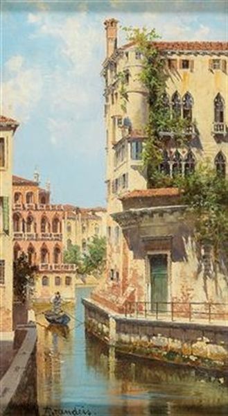 A Canal In Venice With View Of The Back Of Palazzo Rocca Oil Painting by Antonietta Brandeis