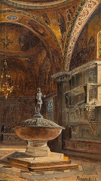 Interior View Of The Baptistery Of San Marco, Venice Oil Painting by Antonietta Brandeis