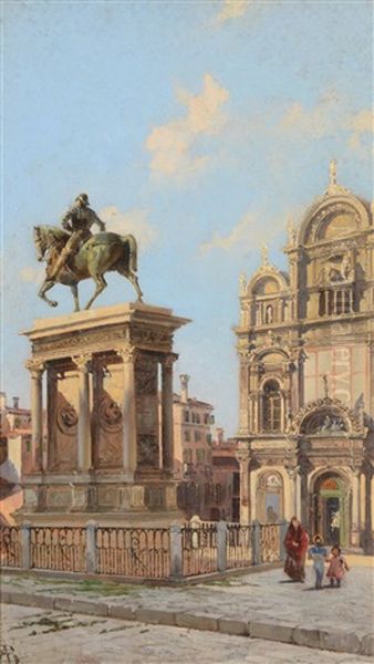 Equestrian Statue Of Bartolomoeo Colleoni, Campo Dei Santi Giovanni E Paolo, Venice Oil Painting by Antonietta Brandeis