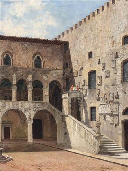 The Courtyard At The Palazzo Del Bargello, Florence Oil Painting by Antonietta Brandeis