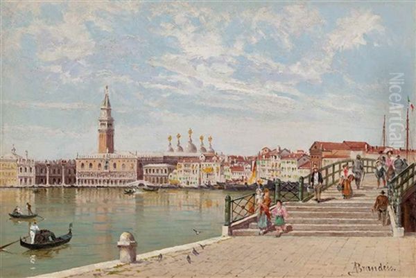 A Bridge In Venice, Saint Mark's Basilica In The Distance Oil Painting by Antonietta Brandeis