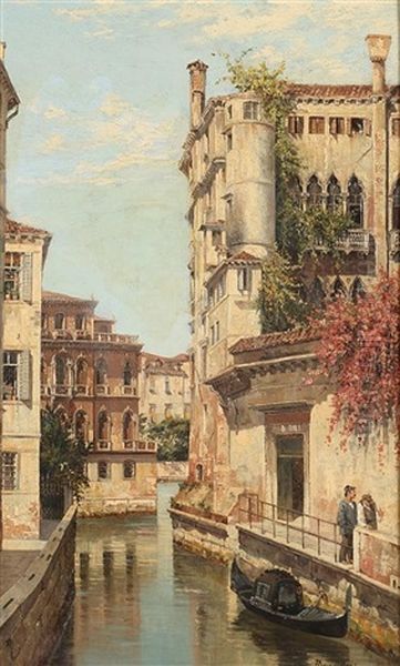 Venetian Canal With Gondola And Figures Oil Painting by Antonietta Brandeis