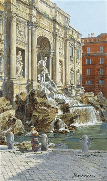 La Fontaine De Trevi A Rome Oil Painting by Antonietta Brandeis