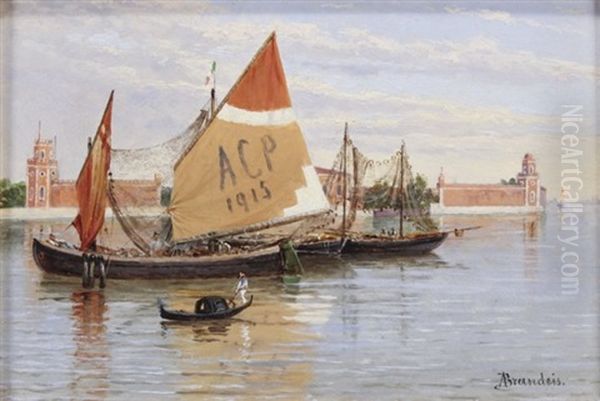 Untitled (venetian Scene With Boats) Oil Painting by Antonietta Brandeis